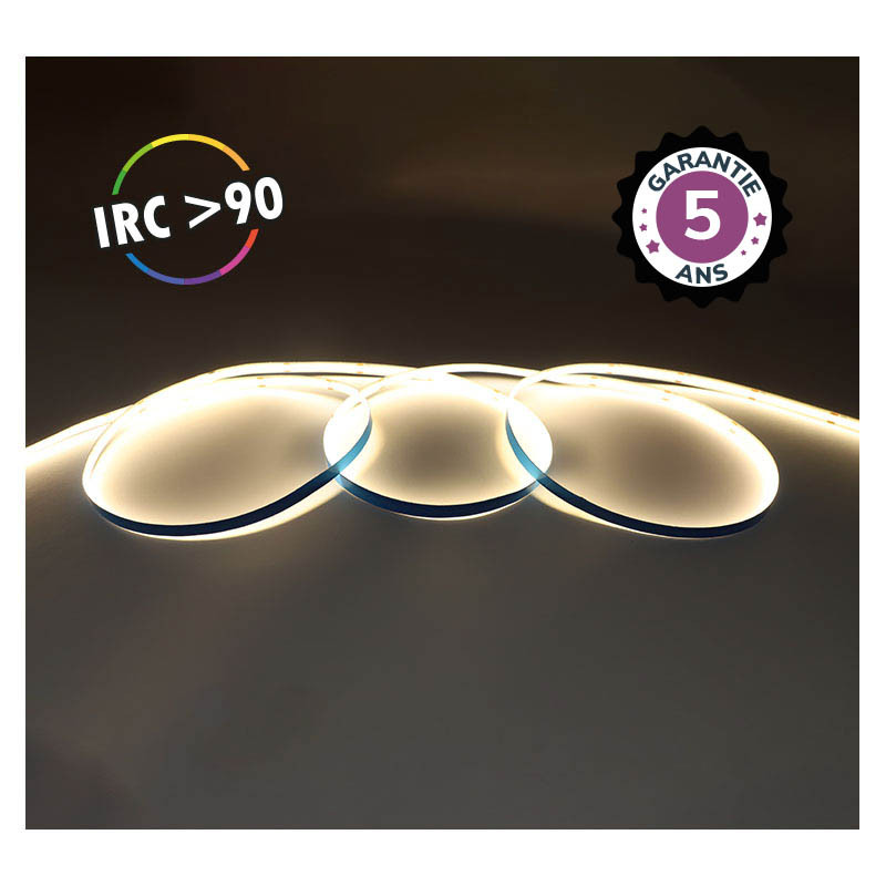 Bandeau LED COB 3000K 5 m 320 LED/m 9W/m IP20 - 24V - Garantie 5 ans