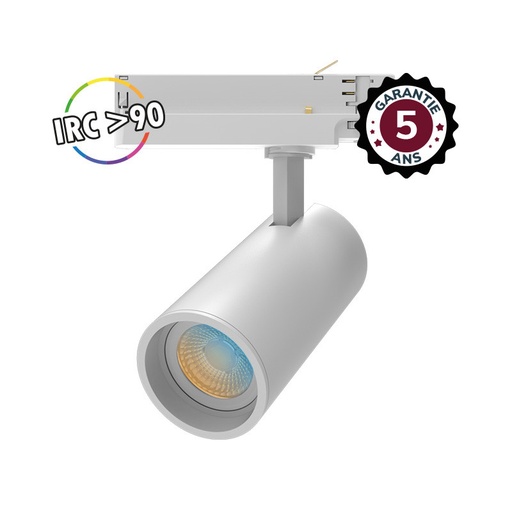[100203] Spot LED sur Rail Blanc 25W CCT IRC90 GARANTIE 5 ANS